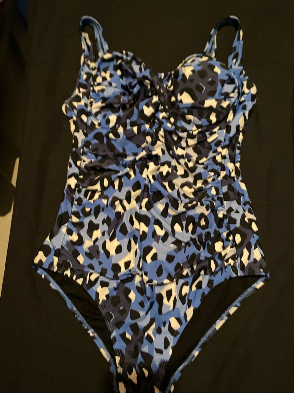 Blue, White and Black Leopard-Print One-Piece Swimsuit